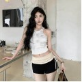 Casual contrasting drawstring hip shorts